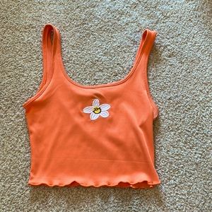 orange, flower, cropped tank, Shein, ruffled bottom